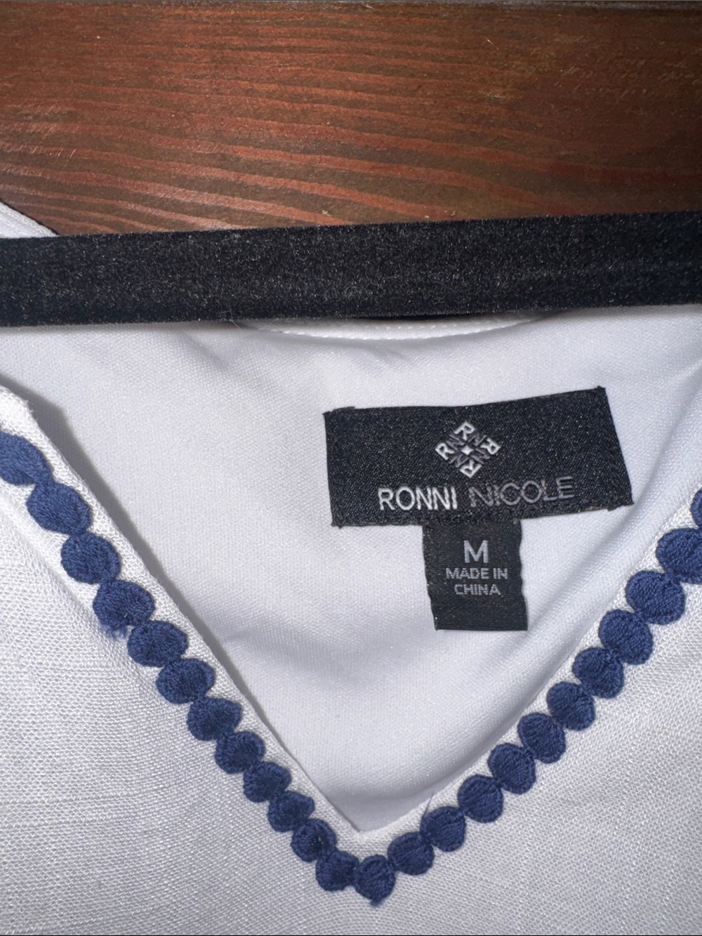 Ronni Nicole White Dress with Navy Trim Accents - Picture 2 of 3